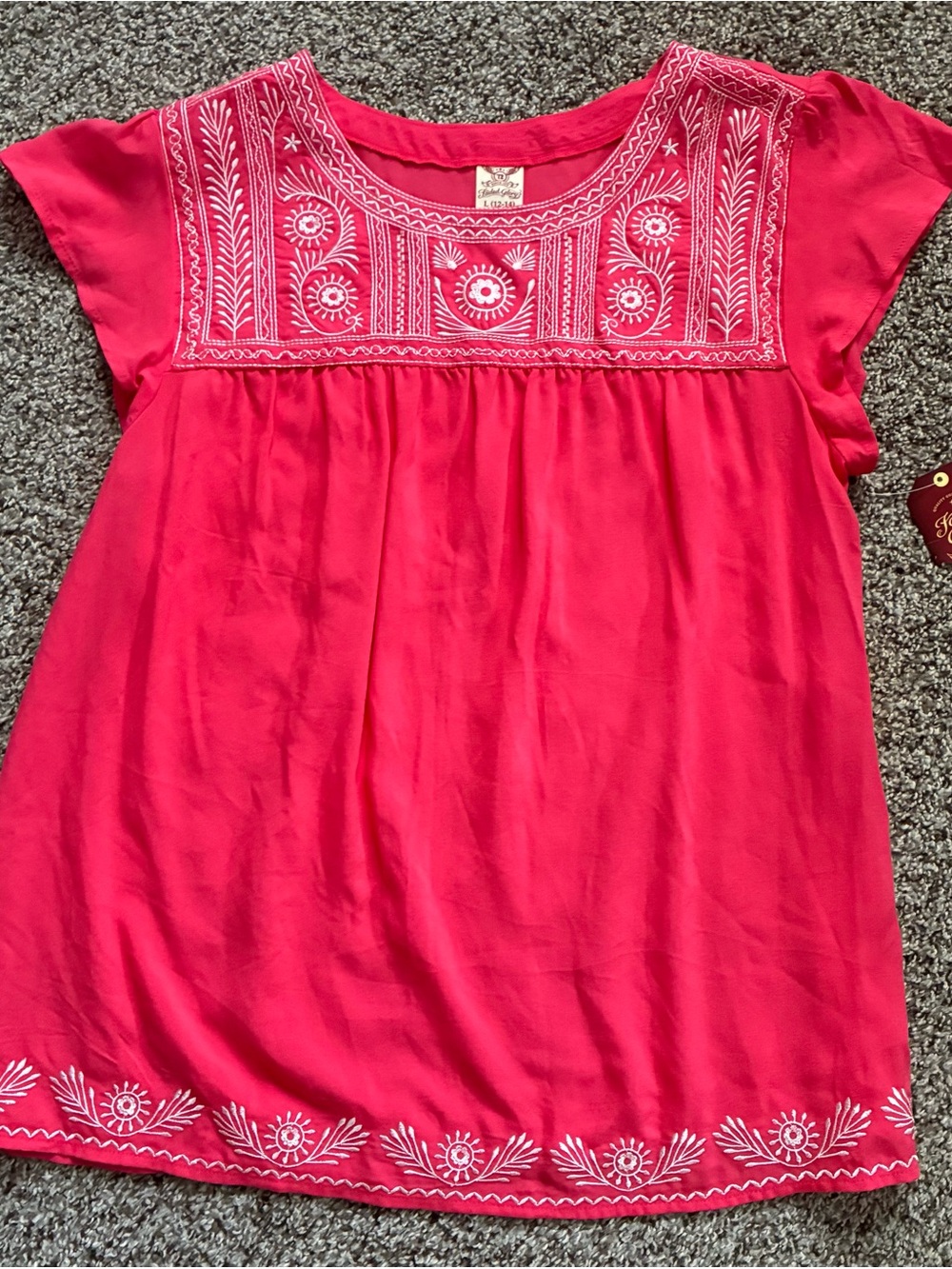🏈 NWT Faded Glory Pink Embroidered Short Sleeve Top
